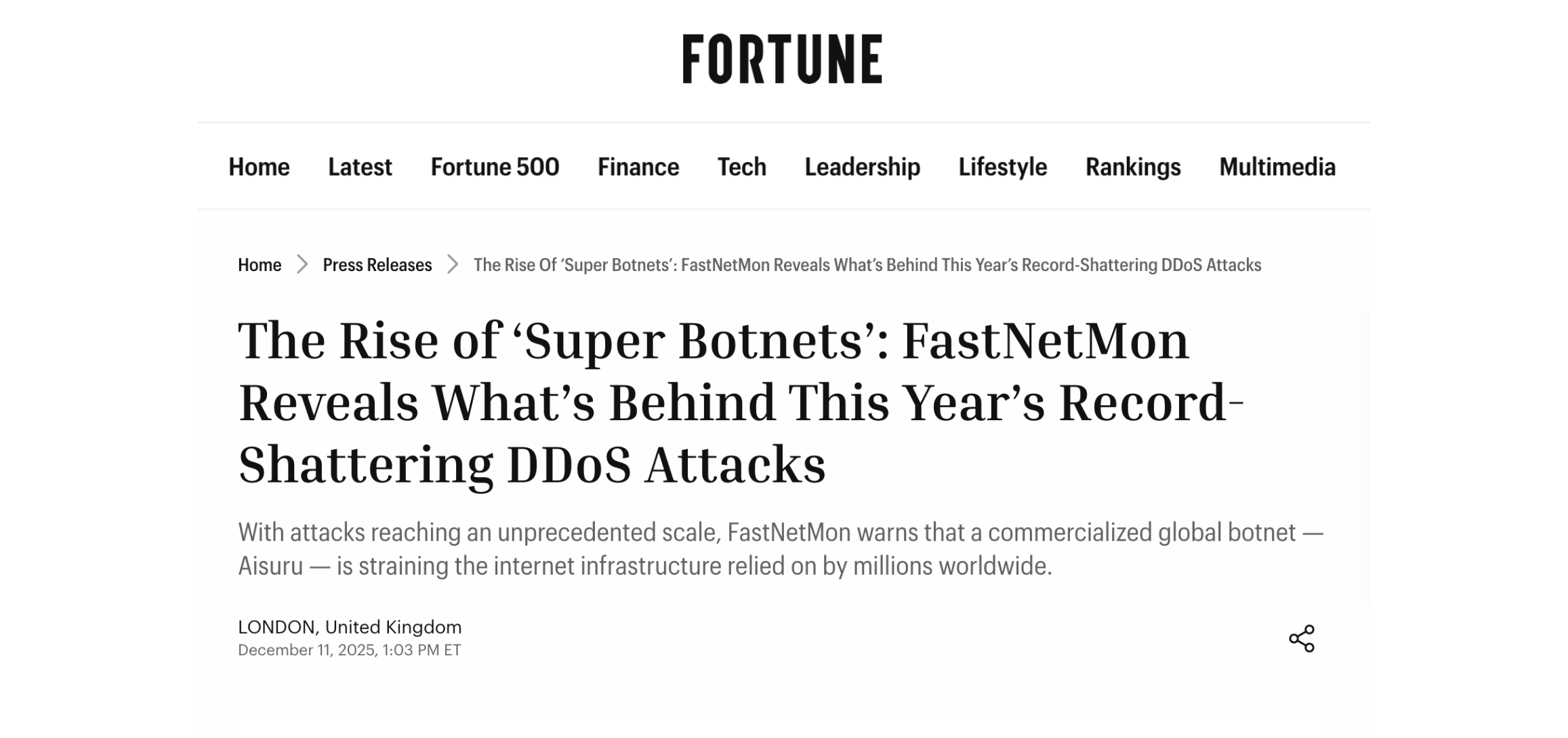 FastNetMon in Fortune
